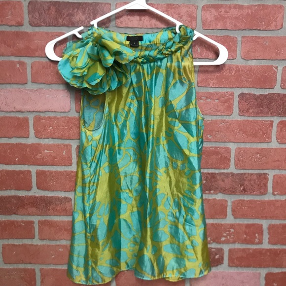 J. Crew Tops - J. Crew green and blue flower pendant silk blouse